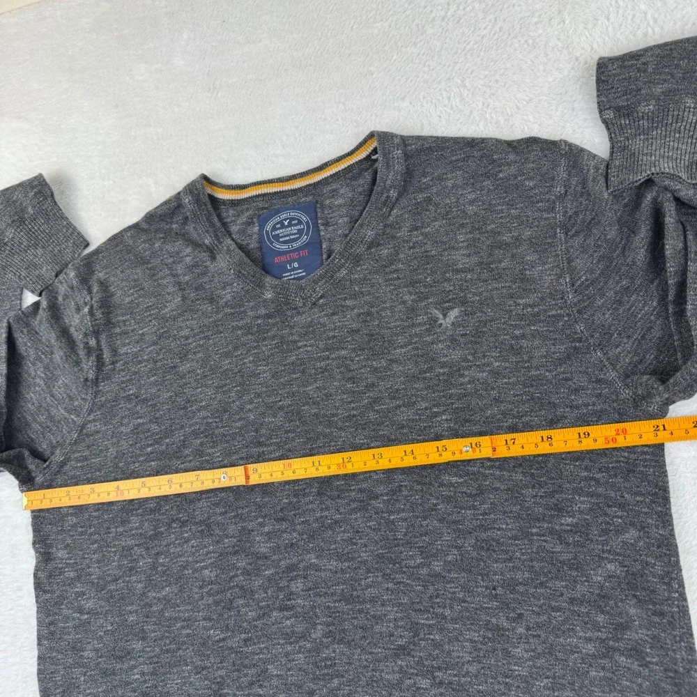American Eagle V-Neck Sweater Mens Large Charcoal Gray Athletic Fit‎ Cotton